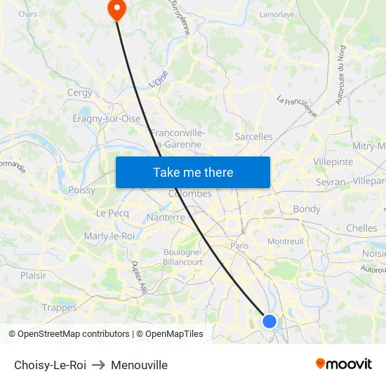 Choisy-Le-Roi to Menouville map