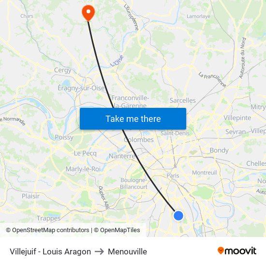 Villejuif - Louis Aragon to Menouville map