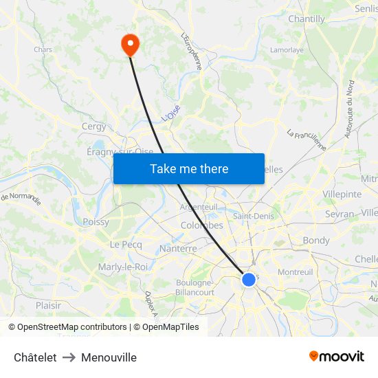 Châtelet to Menouville map