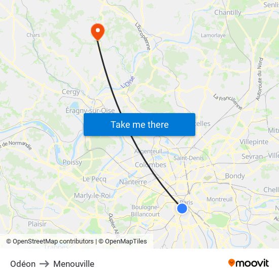 Odéon to Menouville map