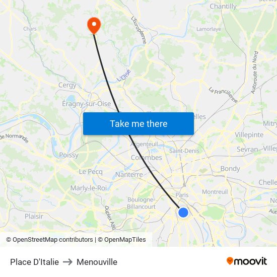 Place D'Italie to Menouville map