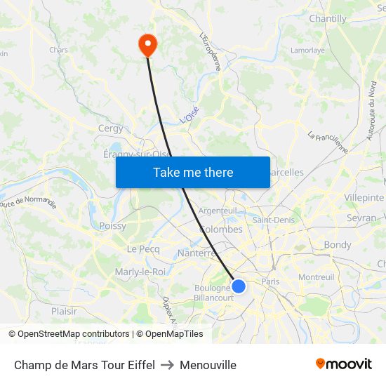 Champ de Mars Tour Eiffel to Menouville map