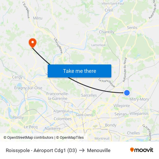 Roissypole - Aéroport Cdg1 (D3) to Menouville map