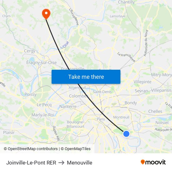 Joinville-Le-Pont RER to Menouville map