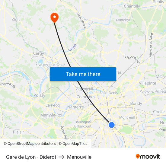Gare de Lyon - Diderot to Menouville map
