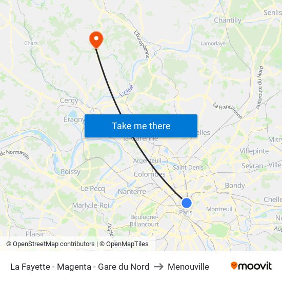 La Fayette - Magenta - Gare du Nord to Menouville map