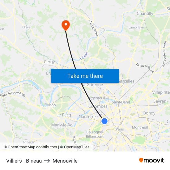 Villiers - Bineau to Menouville map