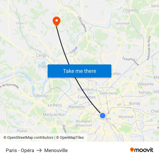 Paris - Opéra to Menouville map