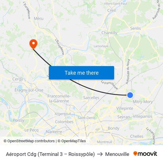 Aéroport Cdg (Terminal 3 – Roissypôle) to Menouville map