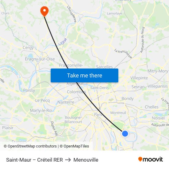 Saint-Maur – Créteil RER to Menouville map