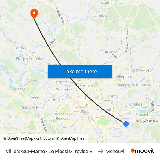 Villiers-Sur-Marne - Le Plessis-Trévise RER to Menouville map
