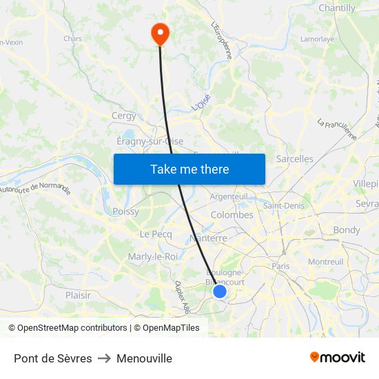 Pont de Sèvres to Menouville map