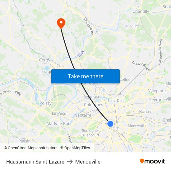 Haussmann Saint-Lazare to Menouville map