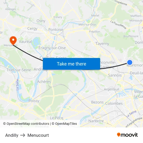 Andilly to Menucourt map
