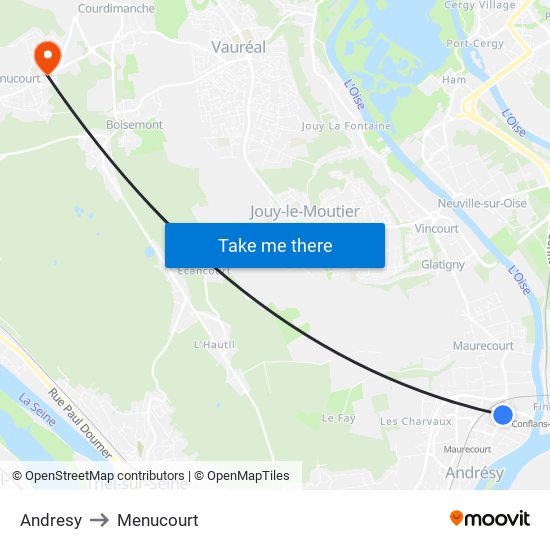 Andresy to Menucourt map