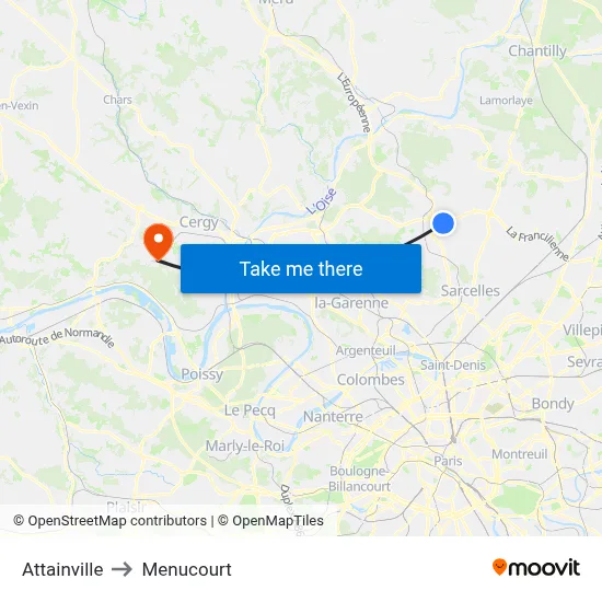 Attainville to Menucourt map