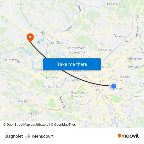 Bagnolet to Menucourt map