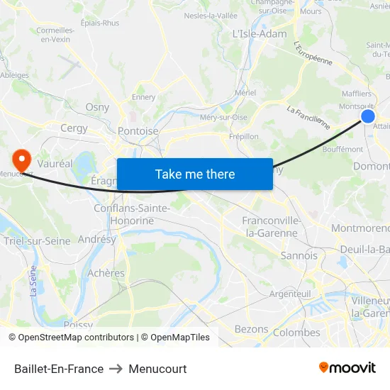 Baillet-En-France to Menucourt map