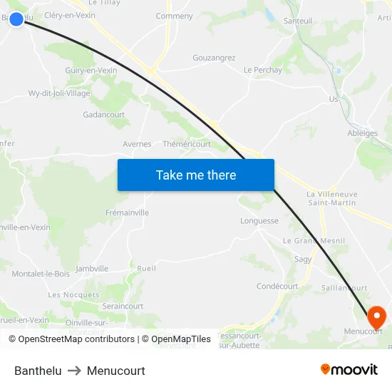 Banthelu to Menucourt map