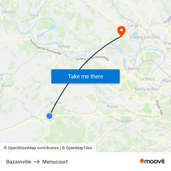 Bazainville to Menucourt map