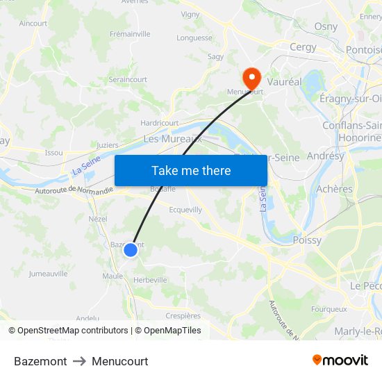 Bazemont to Menucourt map