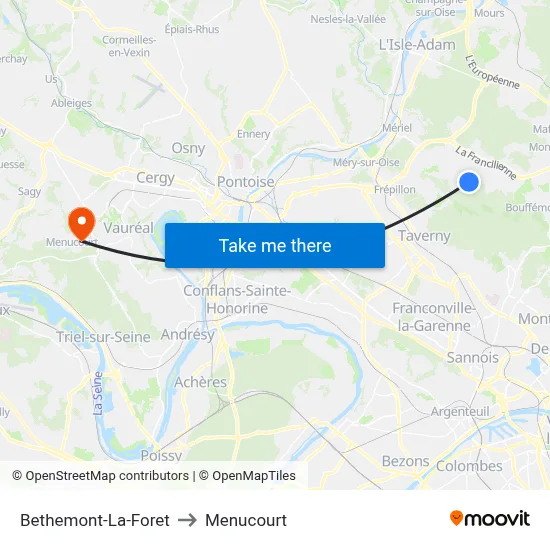 Bethemont-La-Foret to Menucourt map