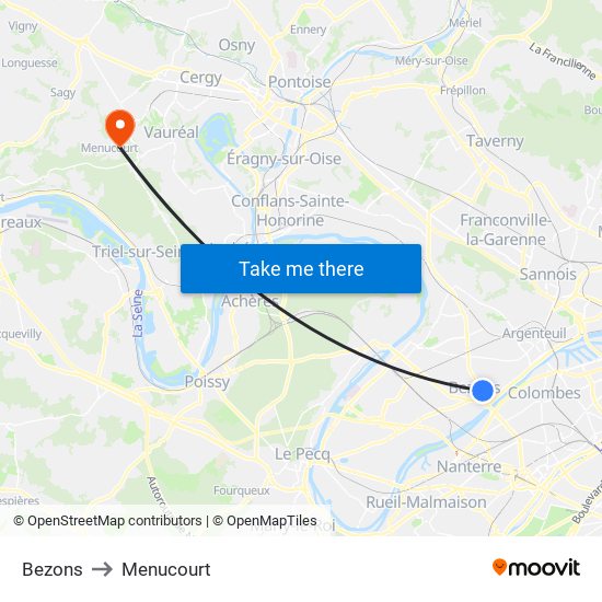 Bezons to Menucourt map