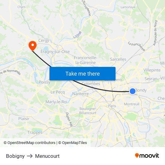 Bobigny to Menucourt map