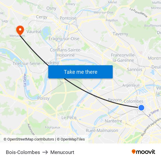 Bois-Colombes to Menucourt map