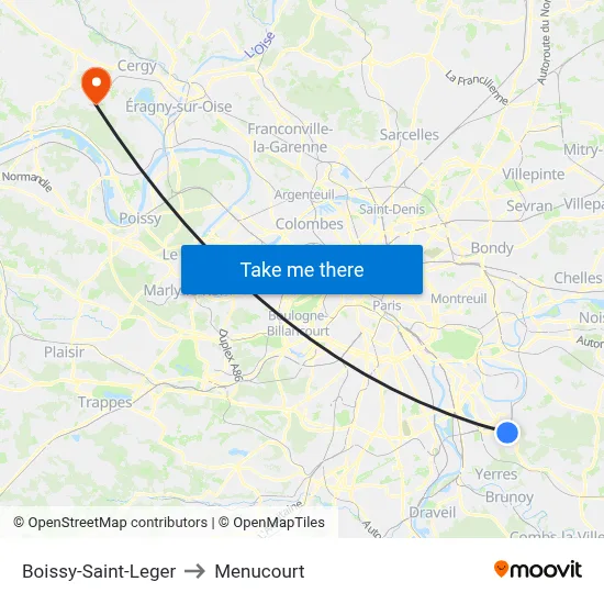 Boissy-Saint-Leger to Menucourt map