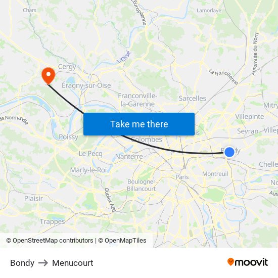 Bondy to Menucourt map