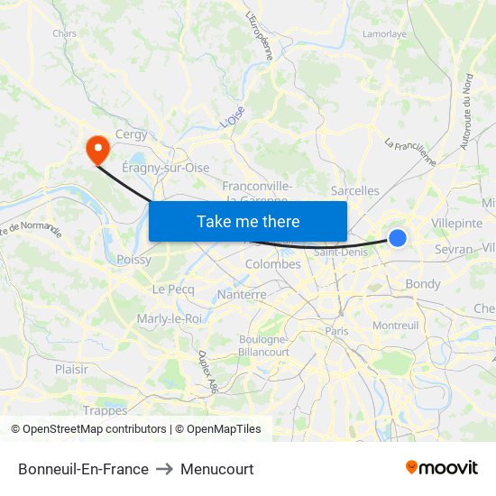 Bonneuil-En-France to Menucourt map