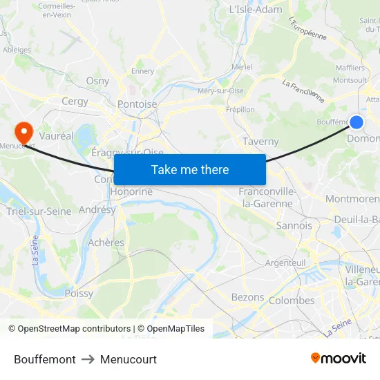 Bouffemont to Menucourt map