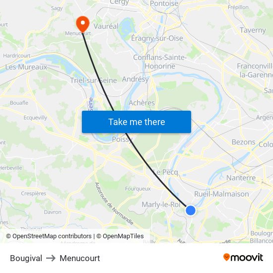 Bougival to Menucourt map
