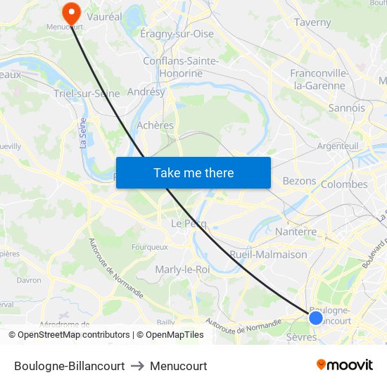 Boulogne-Billancourt to Menucourt map