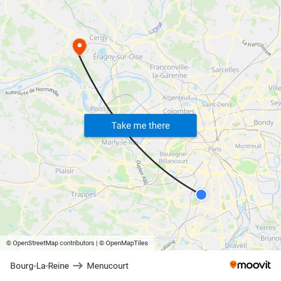 Bourg-La-Reine to Menucourt map