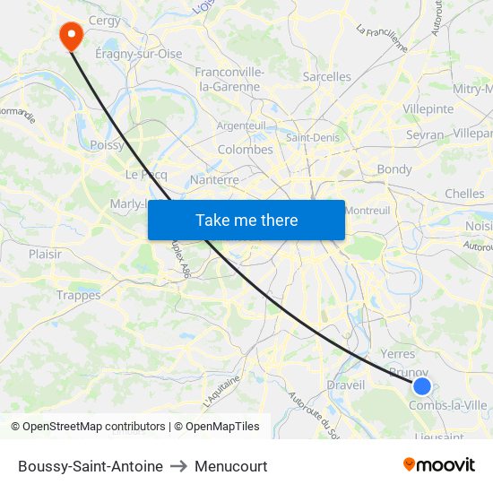 Boussy-Saint-Antoine to Menucourt map