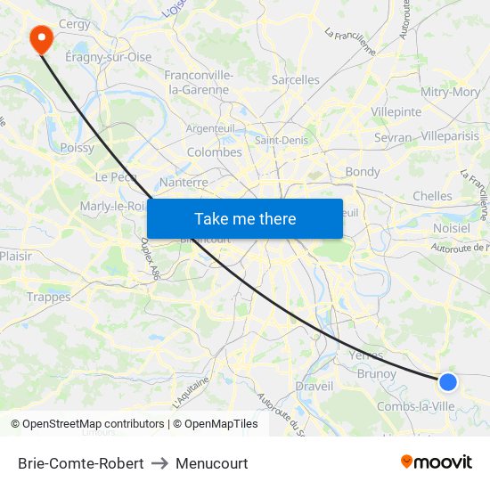 Brie-Comte-Robert to Menucourt map