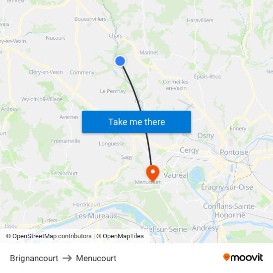 Brignancourt to Menucourt map