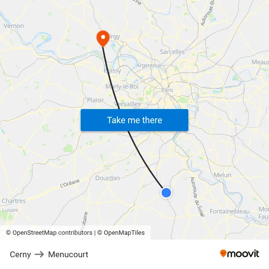 Cerny to Menucourt map