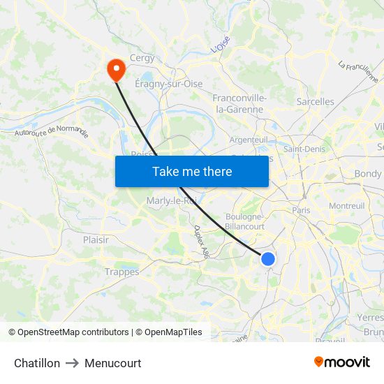 Chatillon to Menucourt map