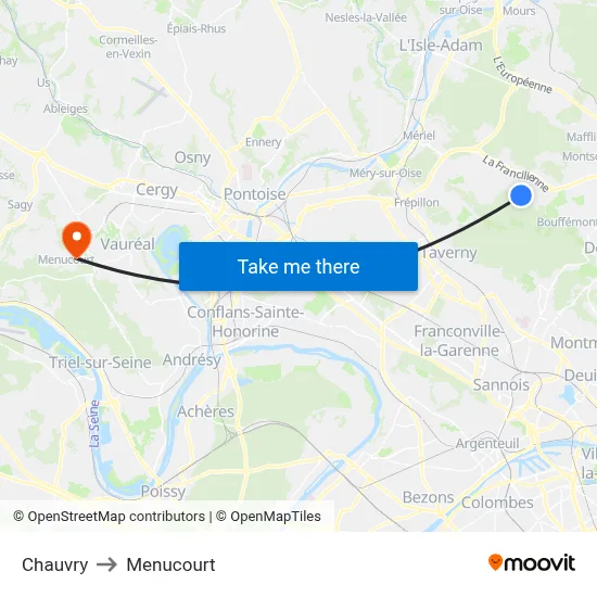 Chauvry to Menucourt map