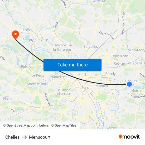 Chelles to Menucourt map