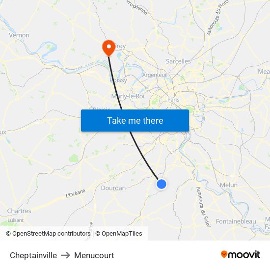 Cheptainville to Menucourt map