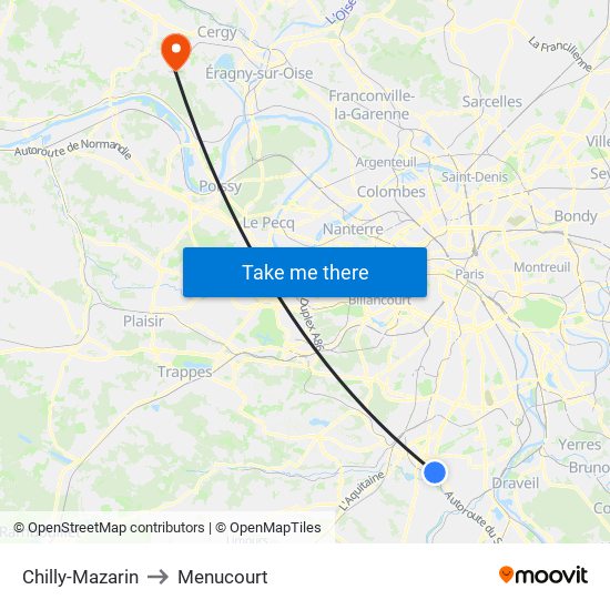 Chilly-Mazarin to Menucourt map