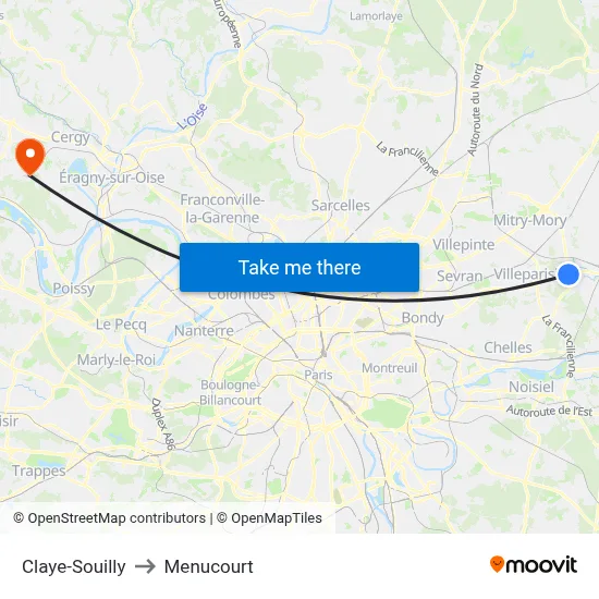 Claye-Souilly to Menucourt map