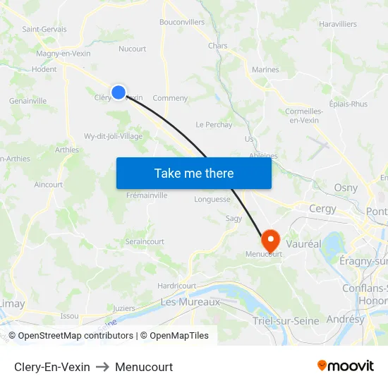 Clery-En-Vexin to Menucourt map