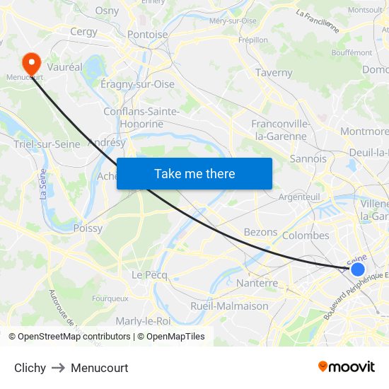 Clichy to Menucourt map