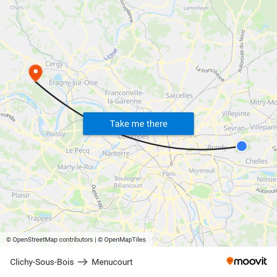 Clichy-Sous-Bois to Menucourt map