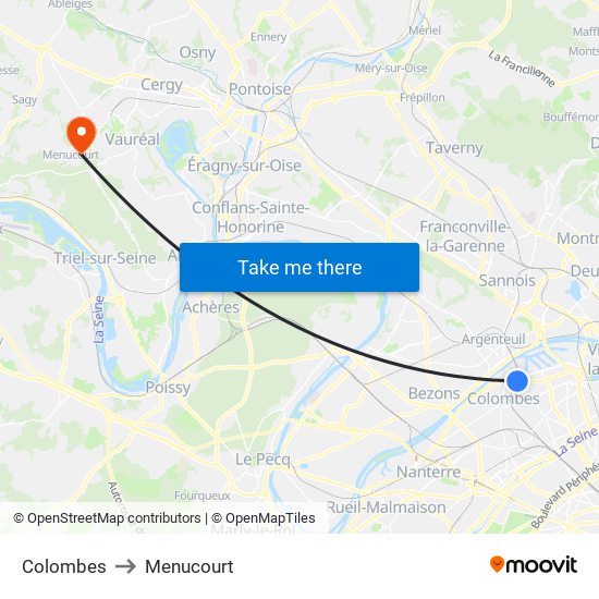 Colombes to Menucourt map